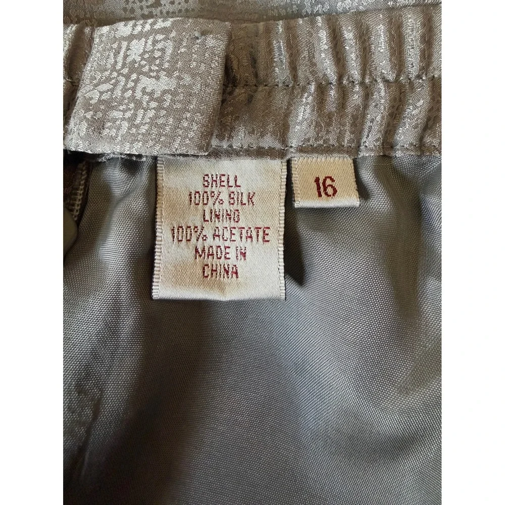 Gray 100% Silk Textured Midi Skirt Silver Shimmer Straight Pencil Plus Size 16‎